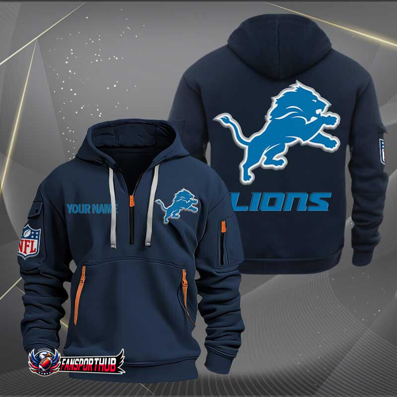 Detroit Lions New Personalized Quarter Zip Hoodie Limited Edition AZBTQZH000224