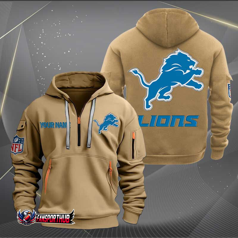 Detroit Lions New Personalized Quarter Zip Hoodie Limited Edition AZBTQZH000224