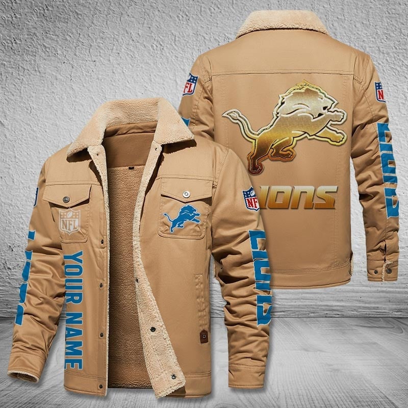 Detroit Lions New Personalized Winter Fleece Bomber Jacket  AZBTWFBJ000047