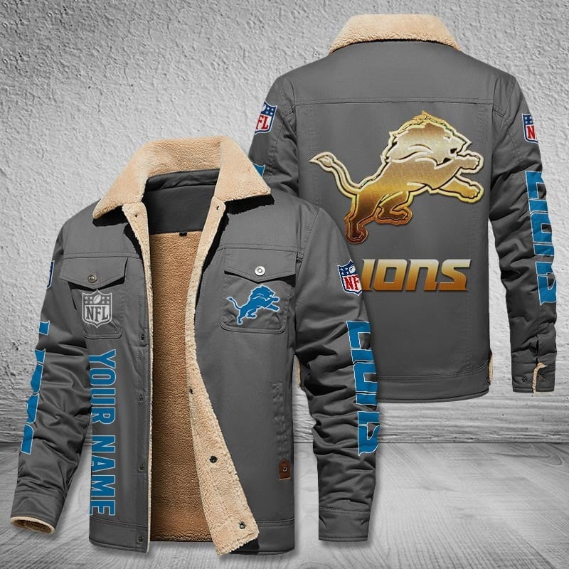 Detroit Lions New Personalized Winter Fleece Bomber Jacket  AZBTWFBJ000047