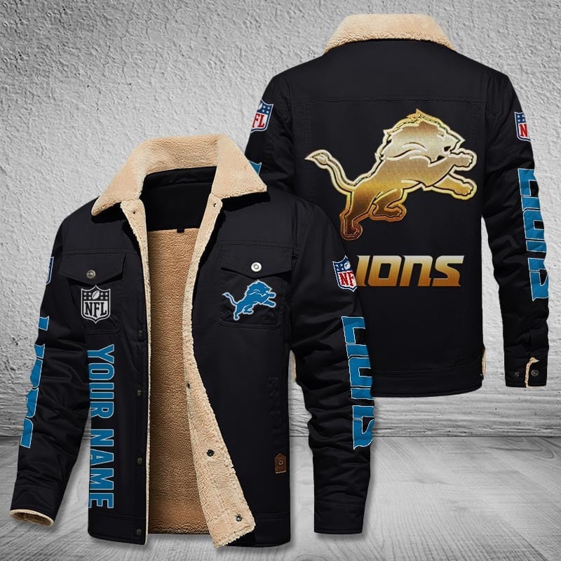 Detroit Lions New Personalized Winter Fleece Bomber Jacket  AZBTWFBJ000047