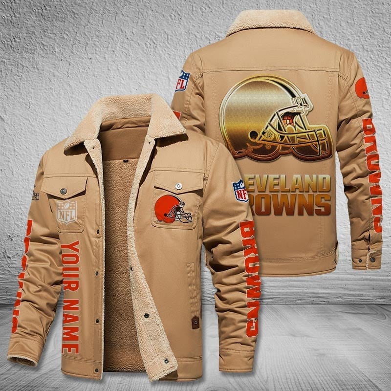 Cleveland Browns New Personalized Winter Fleece Bomber Jacket  AZBTWFBJ000039
