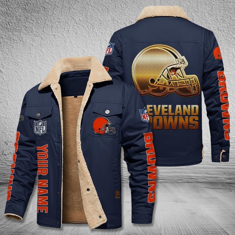 Cleveland Browns New Personalized Winter Fleece Bomber Jacket  AZBTWFBJ000039