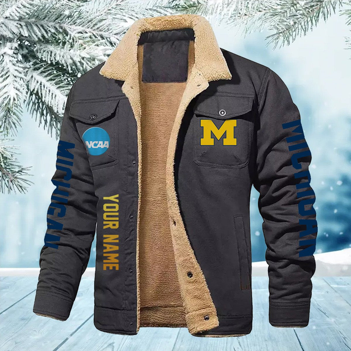 Michigan Wolverines New Personalized Winter Fleece Bomber Jacket AZBTWFBJ000015