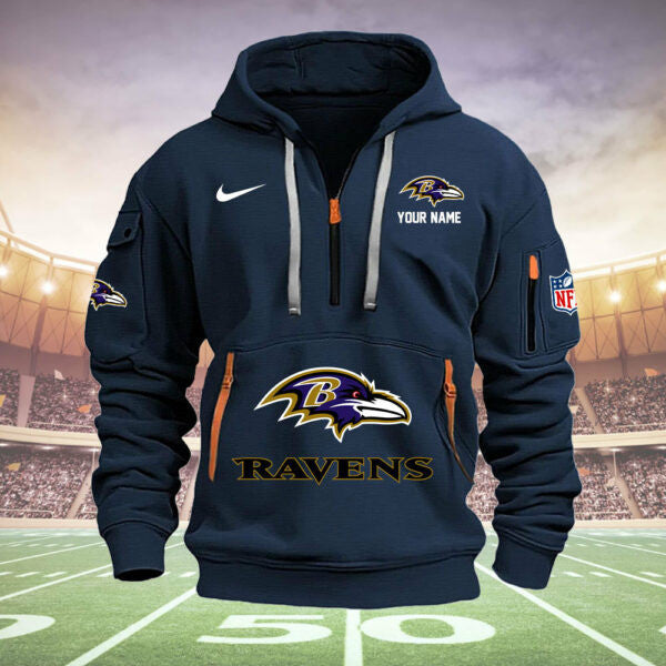 Baltimore Ravens New Personalized Quarter Zip Hoodie Limited Edition  AZBTQZH000022