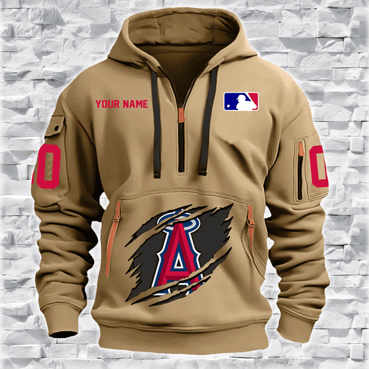 Los Angeles Angels New Personalized Quarter Zip Hoodie Limited Edition AZBTQZH000043
