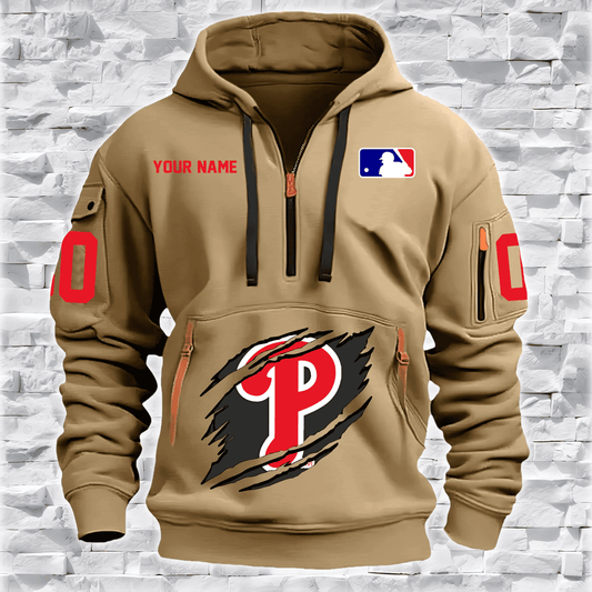 Philadelphia Phillies New Personalized Quarter Zip Hoodie Limited Edition AZBTQZH000047