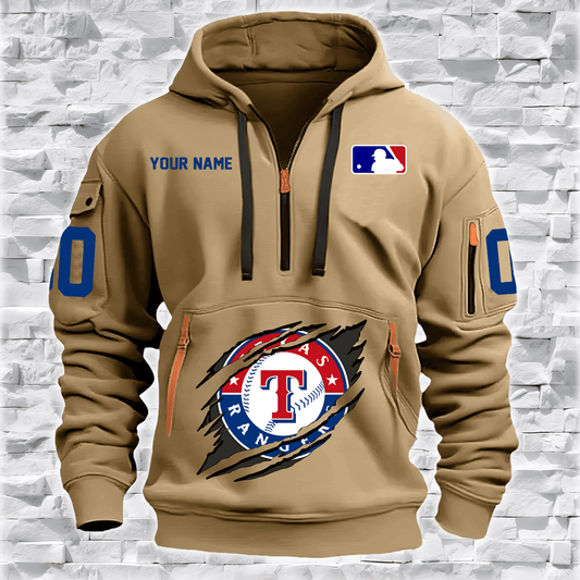Texas Rangers New Personalized Quarter Zip Hoodie Limited Edition AZBTQZH000036