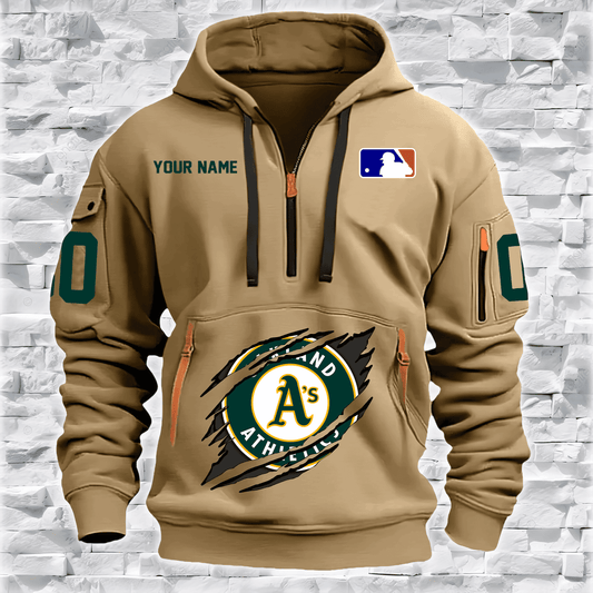 Oakland Athletics New Personalized Quarter Zip Hoodie Limited Edition AZBTQZH000049