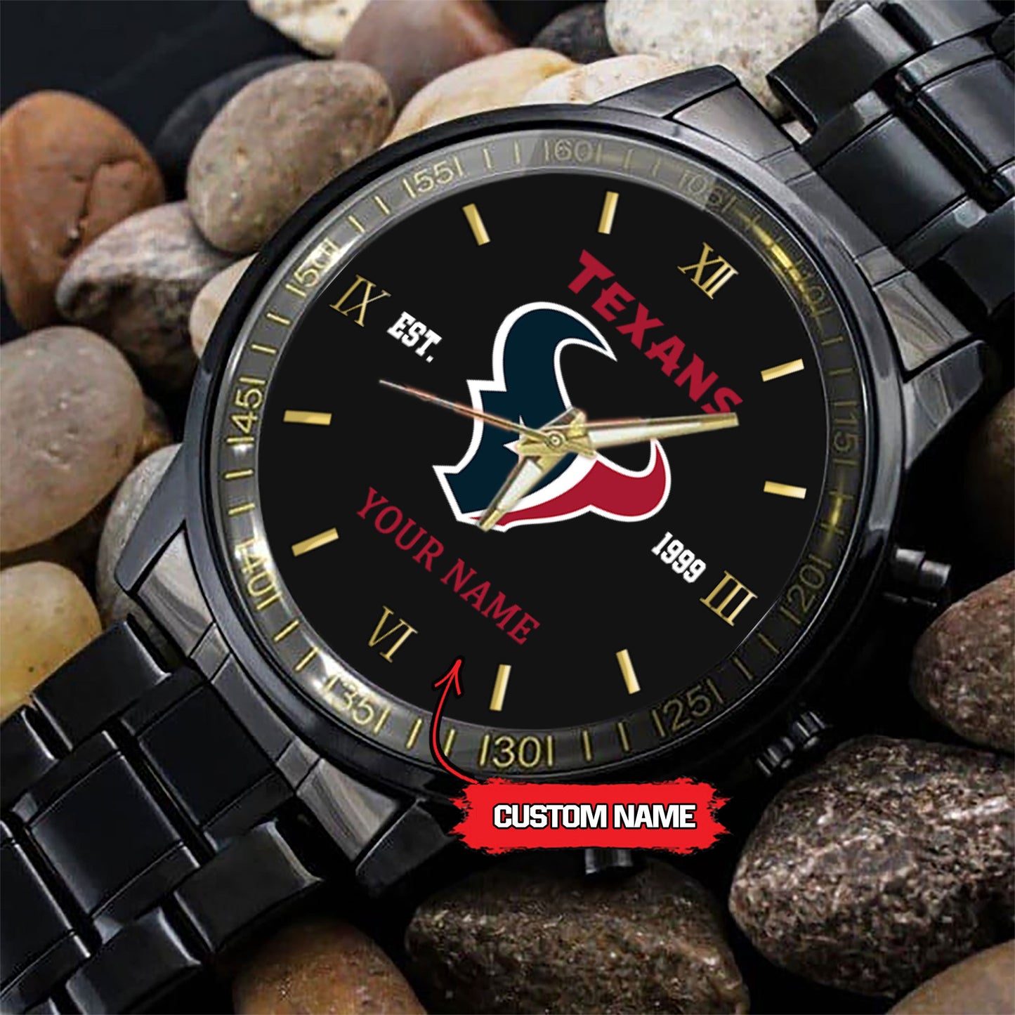 Houston Texans Black Fashion Watch Gifts For Sport Fans AZWATCH53