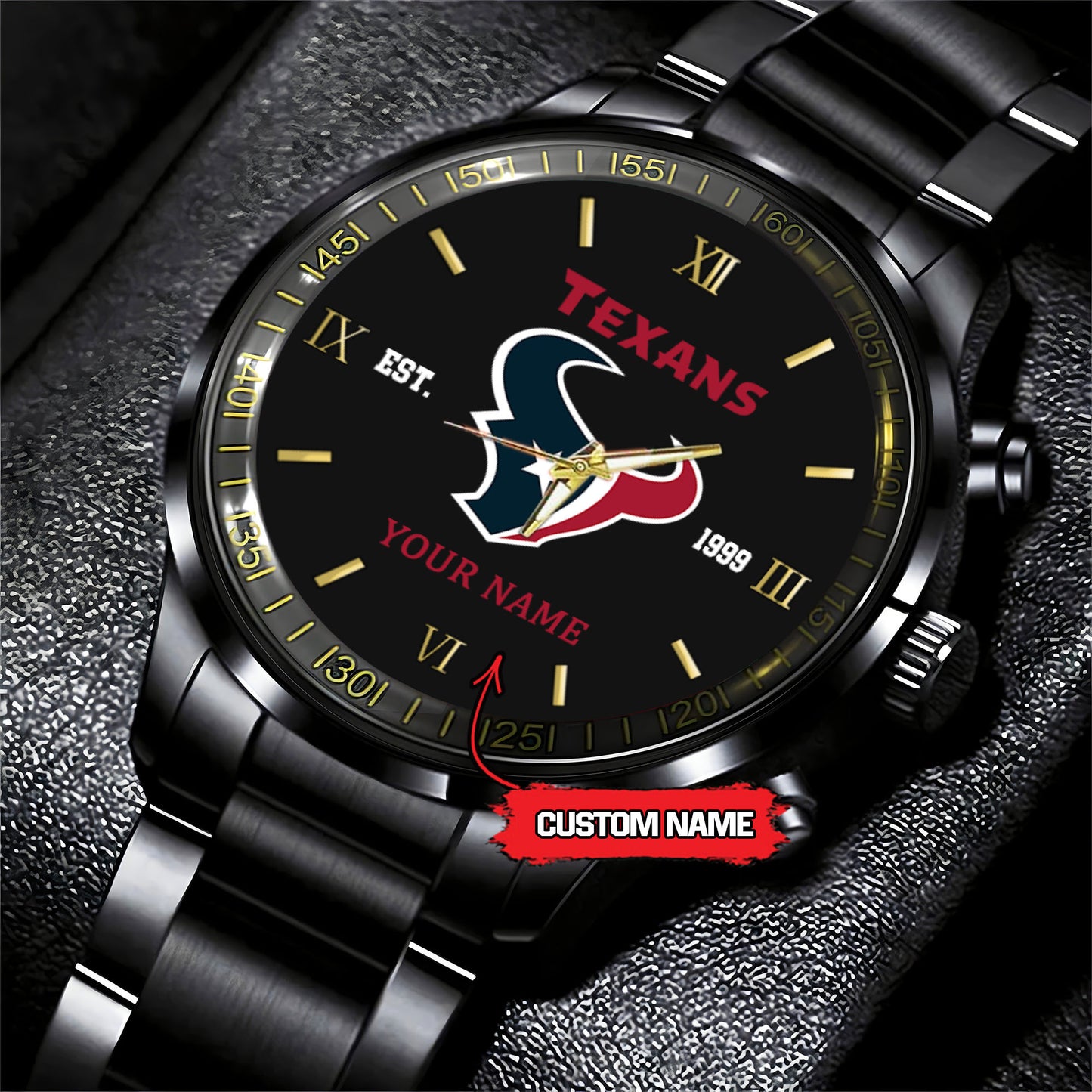 Houston Texans Black Fashion Watch Gifts For Sport Fans AZWATCH53