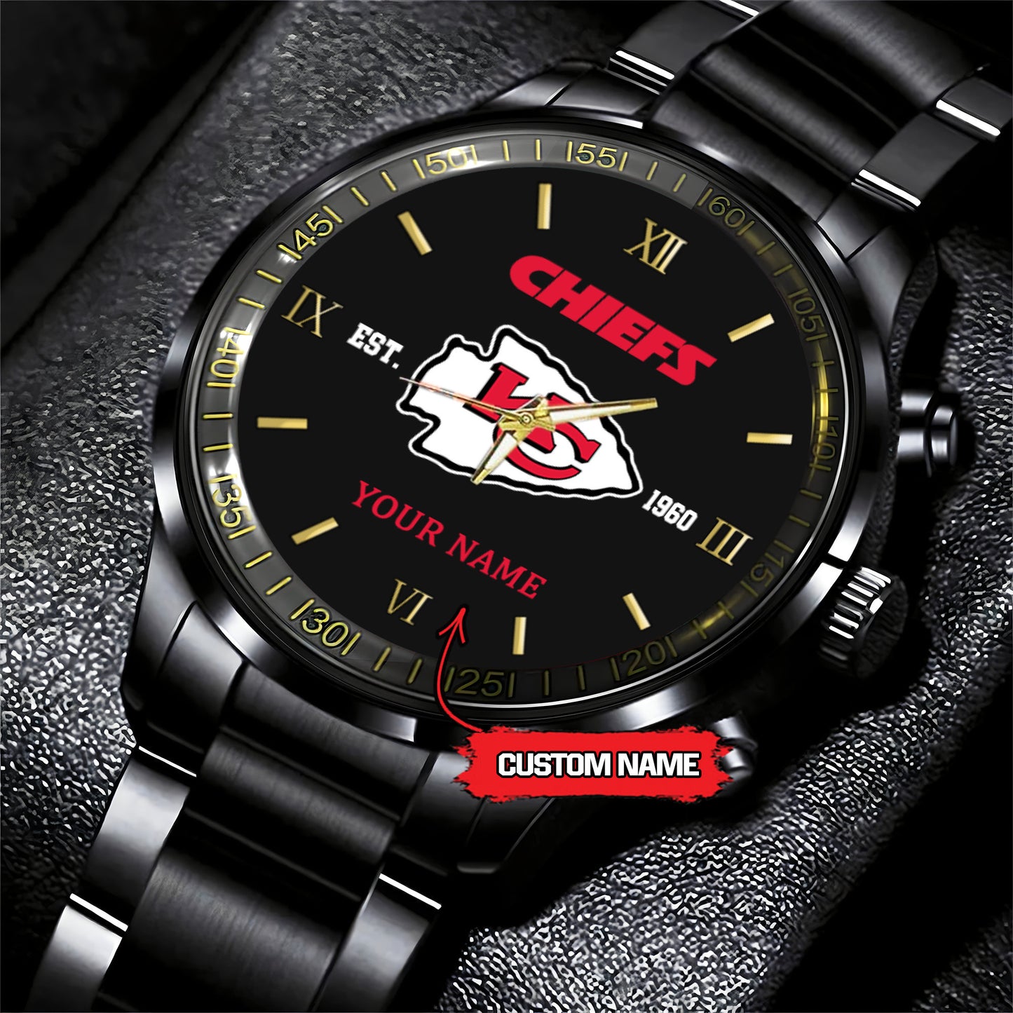 Kansas City Chiefs Black Fashion Watch Gifts For Sport Fans AZWATCH114