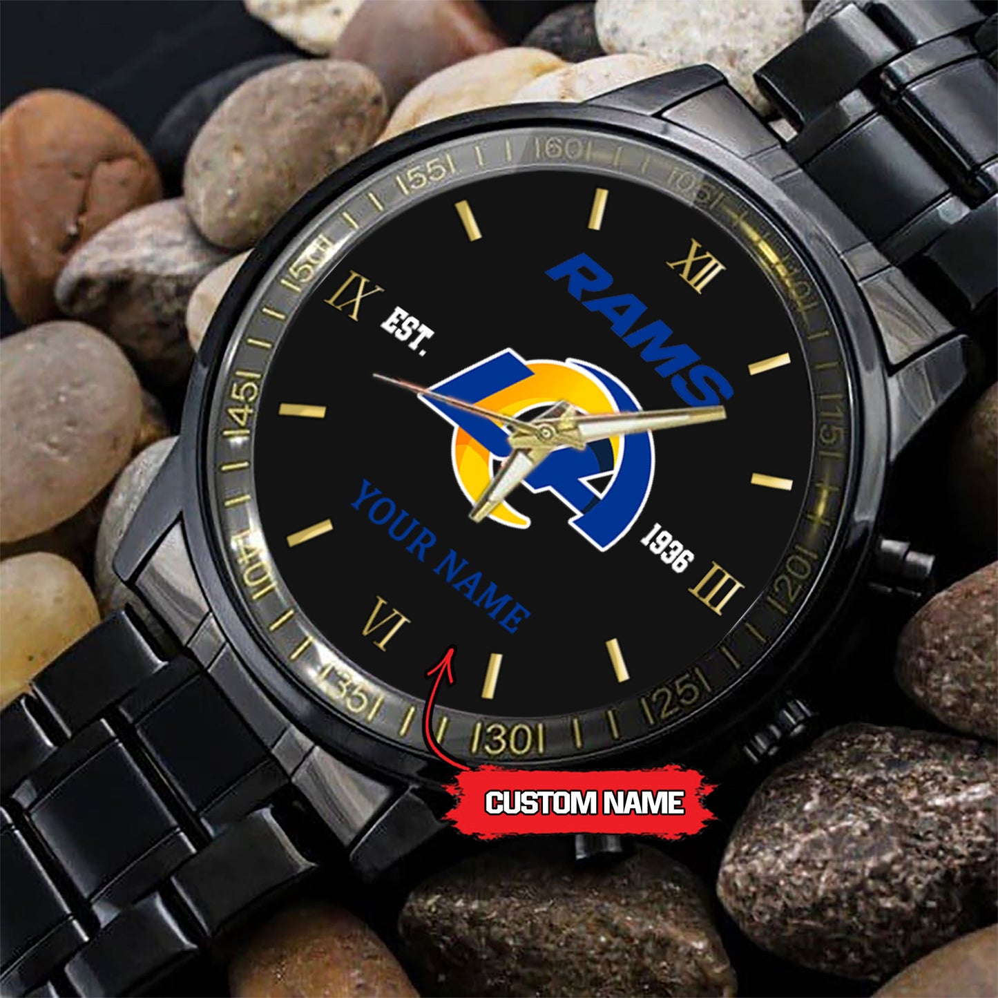 Los Angeles Rams Black Fashion Watch Gifts For Sport Fans AZWATCH119