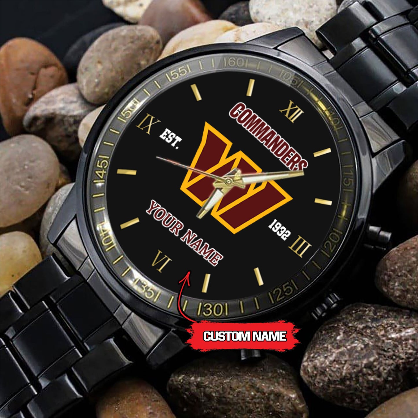 Washington Commanders Black Fashion Watch Gifts For Sport Fans AZWATCH104