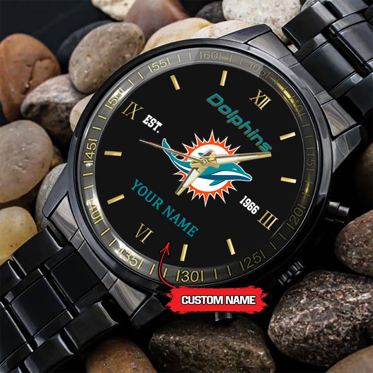 Miami Dolphins Black Fashion Watch Gifts For Sport Fans AZWATCH113