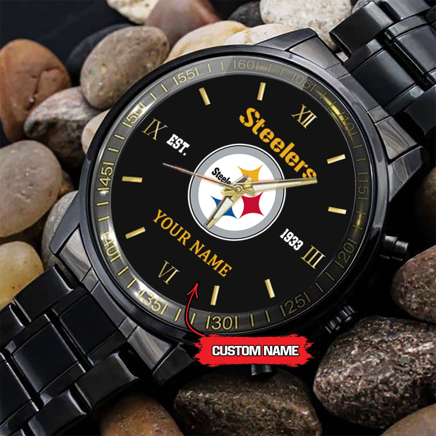 Pittsburgh Steelers Black Fashion Watch Gifts For Sport Fans AZWATCH102