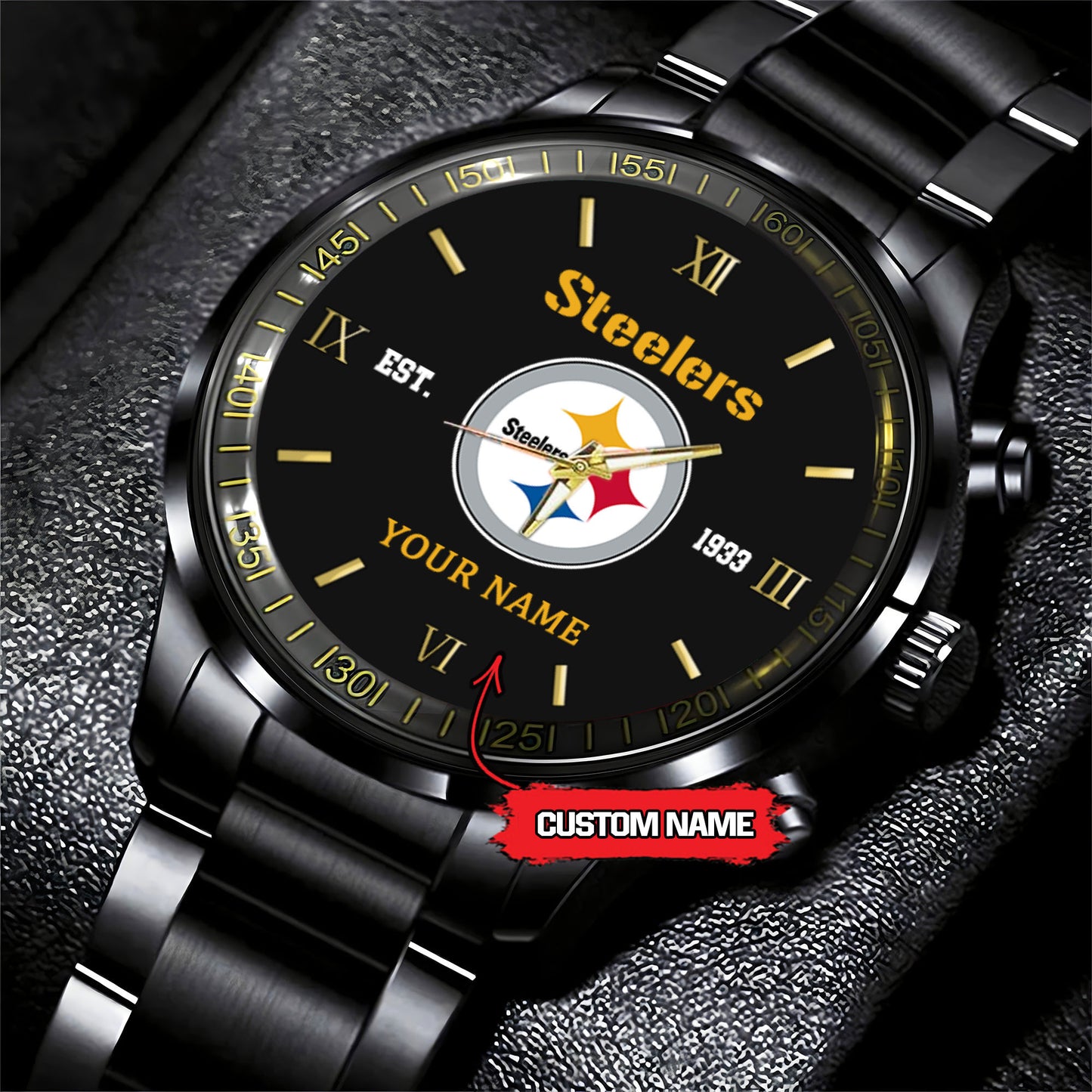 Pittsburgh Steelers Black Fashion Watch Gifts For Sport Fans AZWATCH102