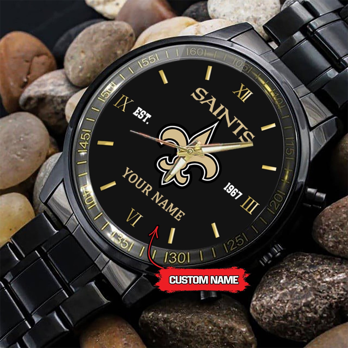 New Orleans Saints Black Fashion Watch Gifts For Sport Fans AZWATCH106