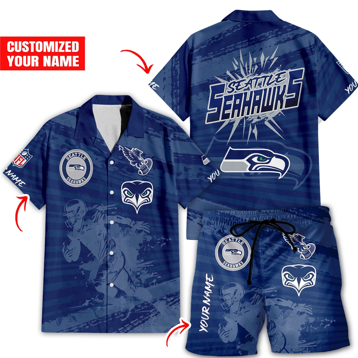Seattle Seahawks Combo Hawaiian Shirt and Shorts HSAS0010