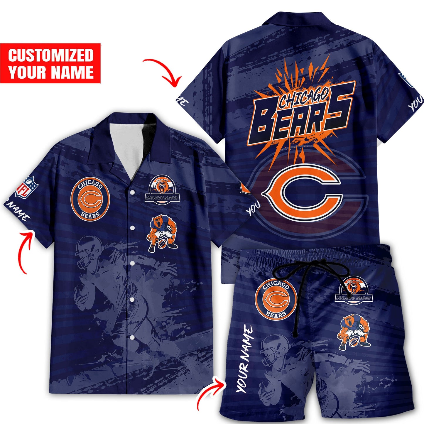 Chicago Bears Combo Hawaiian Shirt and Shorts HSAS0025