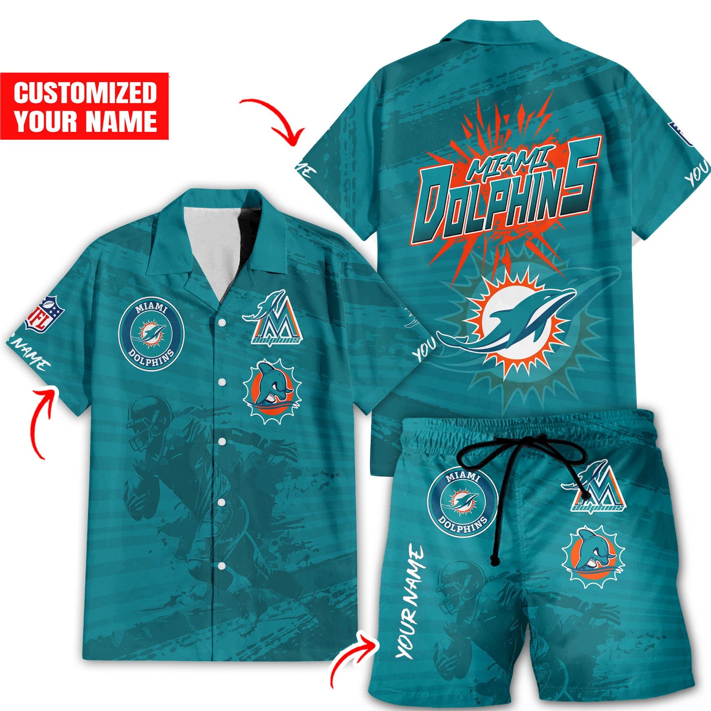 Miami Dolphins Combo Hawaiian Shirt and Shorts HSAS0031