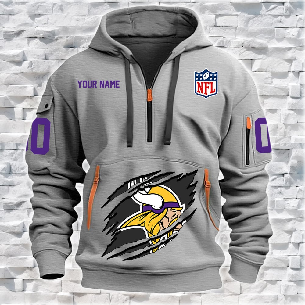 Minnesota Vikings New Personalized Quarter Zip Hoodie Limited Edition NA010
