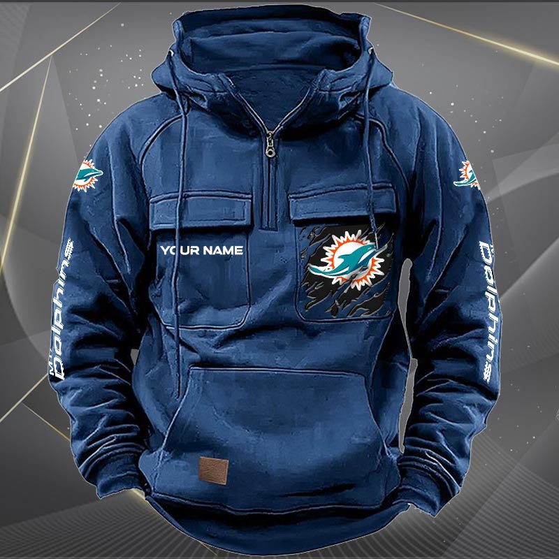 Miami Dolphins  New Personalized Multi-Pockets Zip Hoodie AZBTMZHD000051