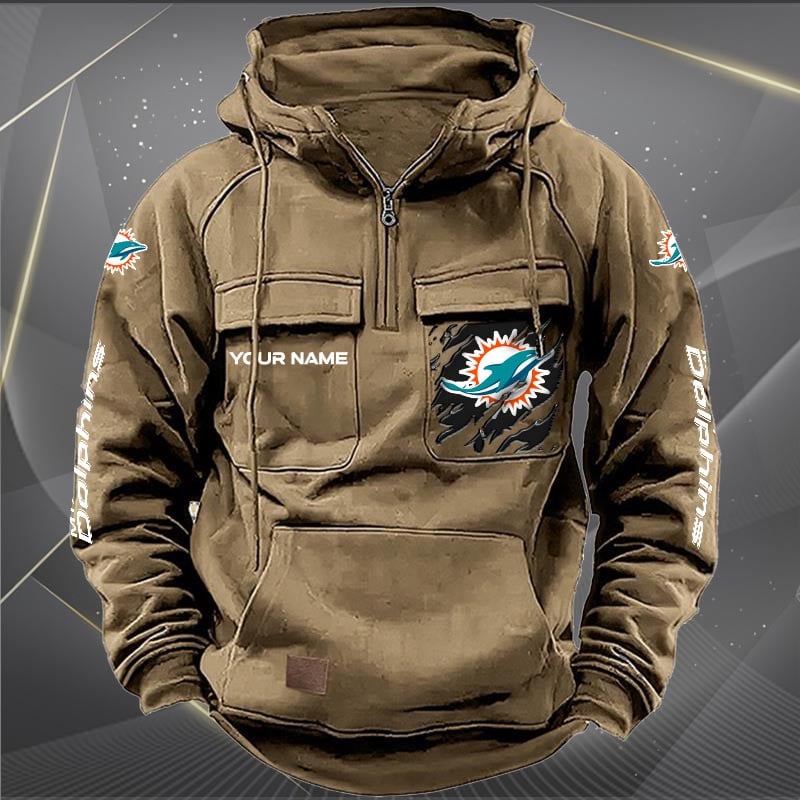 Miami Dolphins  New Personalized Multi-Pockets Zip Hoodie AZBTMZHD000051