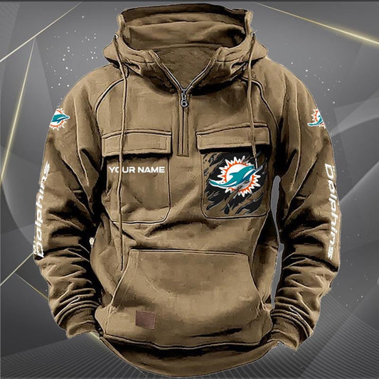 Miami Dolphins  New Personalized Multi-Pockets Zip Hoodie AZBTMZHD000051
