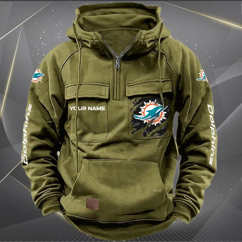 Miami Dolphins  New Personalized Multi-Pockets Zip Hoodie AZBTMZHD000051