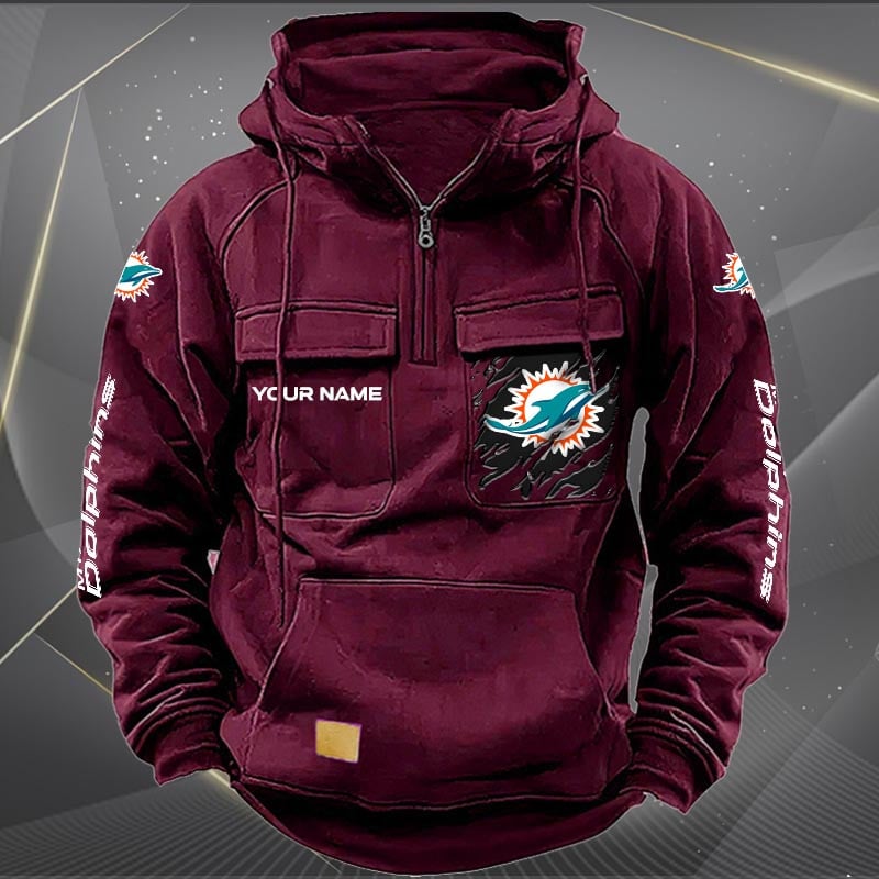 Miami Dolphins  New Personalized Multi-Pockets Zip Hoodie AZBTMZHD000051