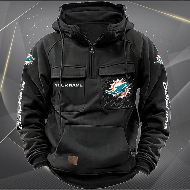 Miami Dolphins  New Personalized Multi-Pockets Zip Hoodie AZBTMZHD000051