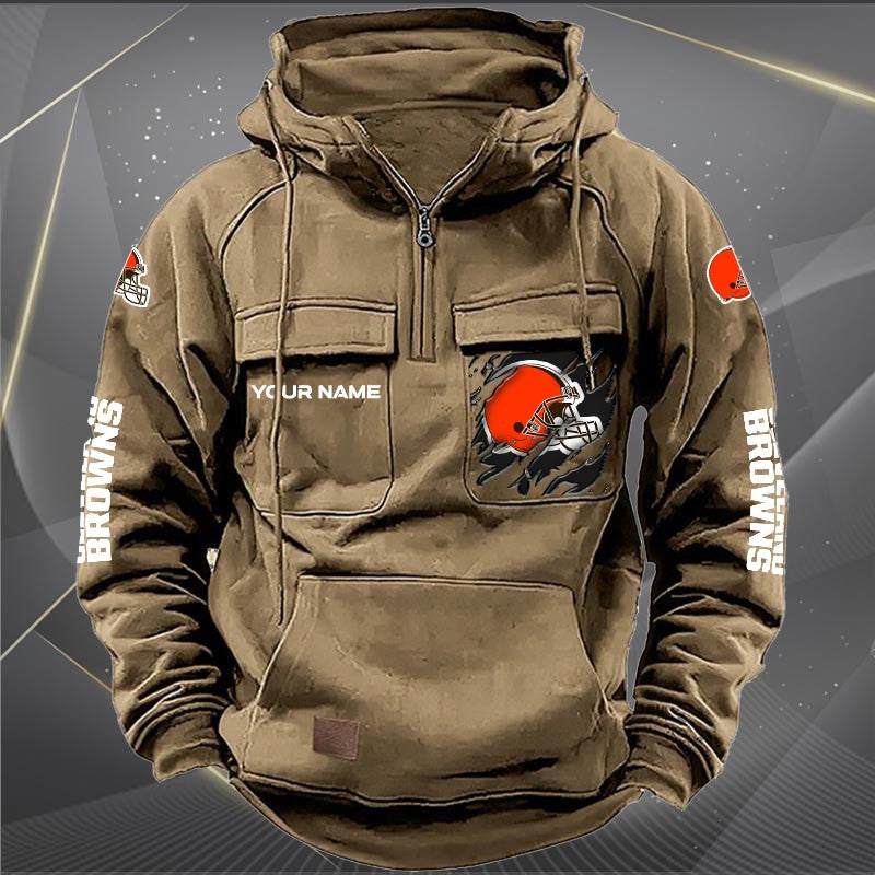 Cleveland Browns  New Personalized Multi-Pockets Zip Hoodie AZBTMZHD000039