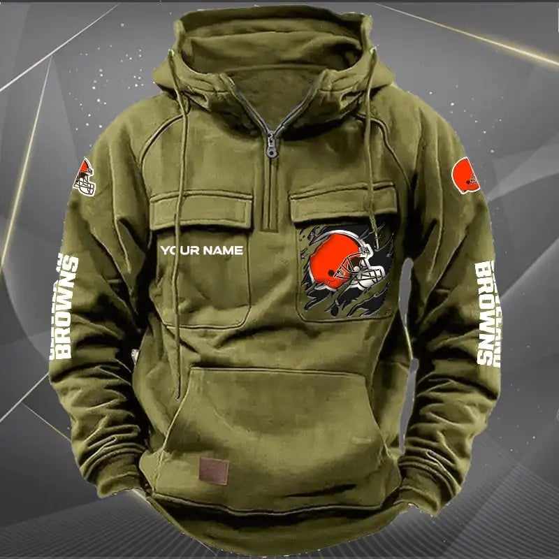 Cleveland Browns  New Personalized Multi-Pockets Zip Hoodie AZBTMZHD000039