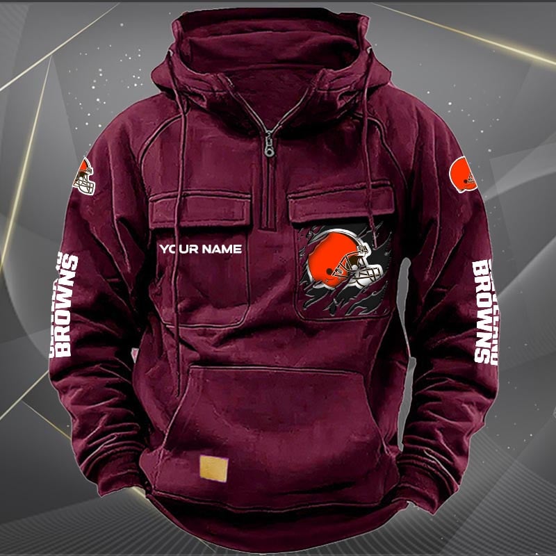 Cleveland Browns  New Personalized Multi-Pockets Zip Hoodie AZBTMZHD000039
