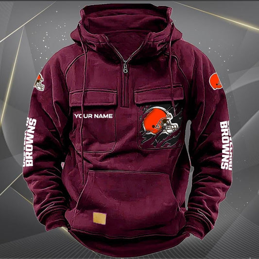 Cleveland Browns  New Personalized Multi-Pockets Zip Hoodie AZBTMZHD000039