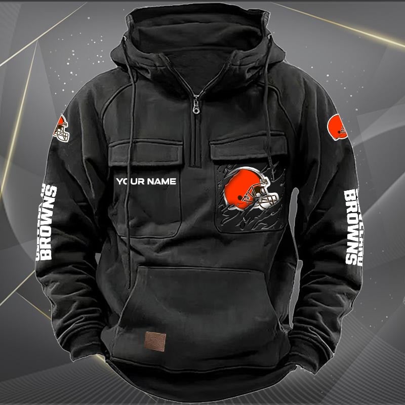 Cleveland Browns  New Personalized Multi-Pockets Zip Hoodie AZBTMZHD000039