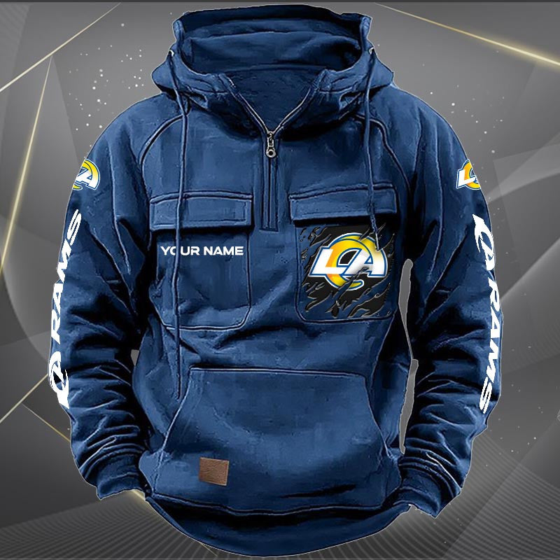 Los Angeles Rams New Personalized Multi-Pockets Zip Hoodie AZBTMZHD000050