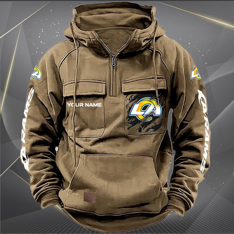 Los Angeles Rams New Personalized Multi-Pockets Zip Hoodie AZBTMZHD000050