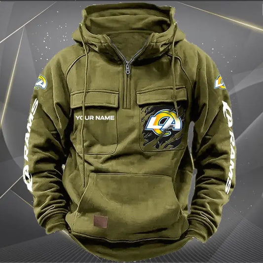 Los Angeles Rams New Personalized Multi-Pockets Zip Hoodie AZBTMZHD000050