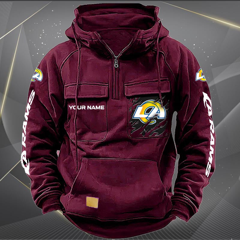 Los Angeles Rams New Personalized Multi-Pockets Zip Hoodie AZBTMZHD000050