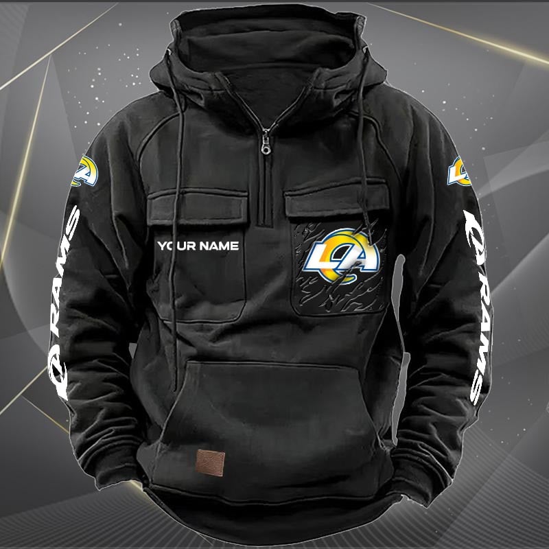 Los Angeles Rams New Personalized Multi-Pockets Zip Hoodie AZBTMZHD000050