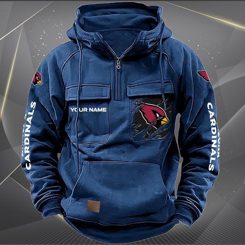 Arizona Cardinals  New Personalized Multi-Pockets Zip Hoodie AZBTMZHD000033