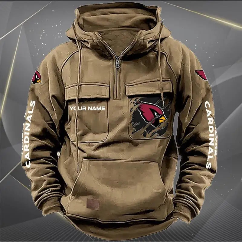 Arizona Cardinals  New Personalized Multi-Pockets Zip Hoodie AZBTMZHD000033