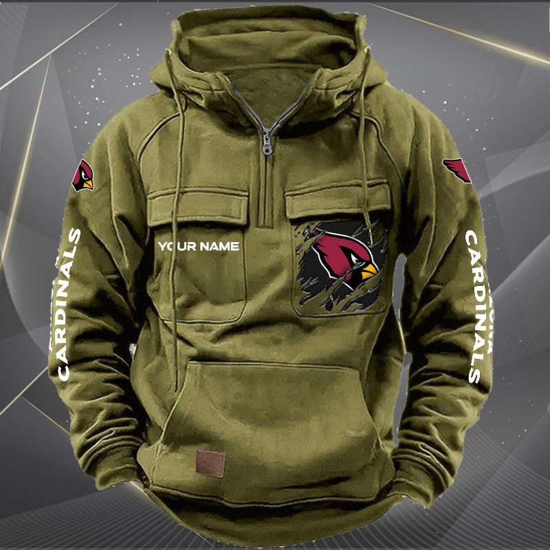 Arizona Cardinals  New Personalized Multi-Pockets Zip Hoodie AZBTMZHD000033