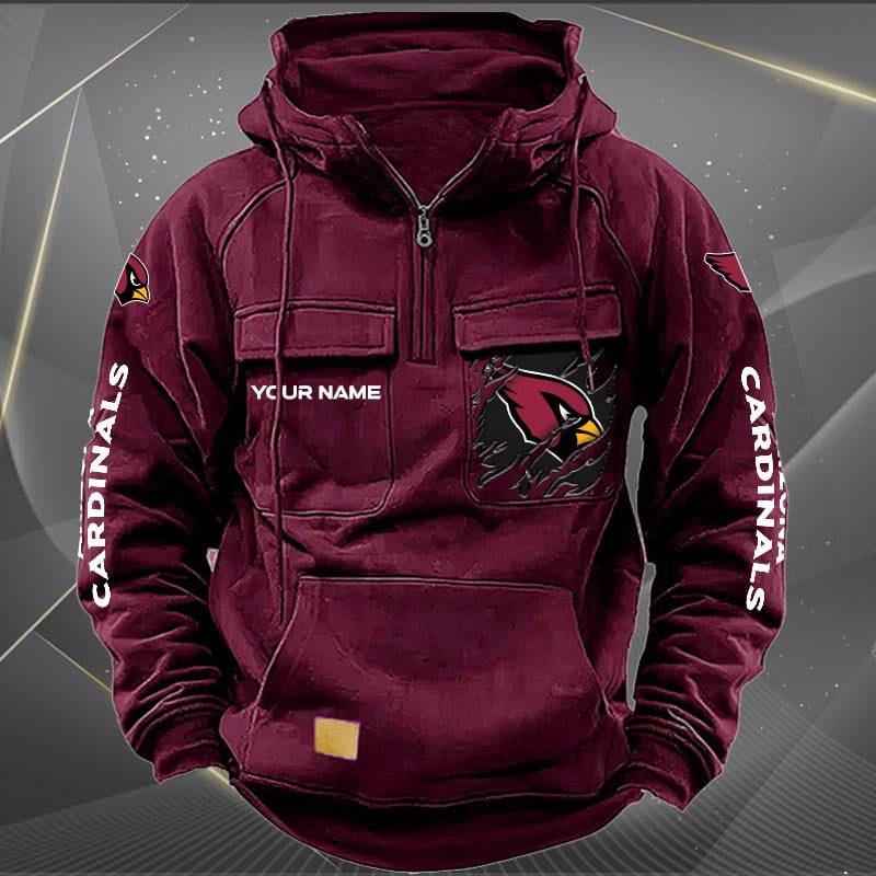 Arizona Cardinals  New Personalized Multi-Pockets Zip Hoodie AZBTMZHD000033