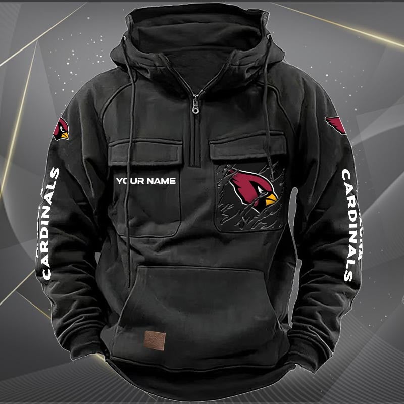 Arizona Cardinals  New Personalized Multi-Pockets Zip Hoodie AZBTMZHD000033
