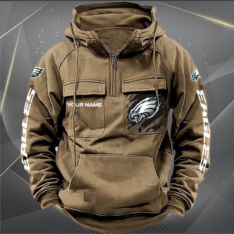Philadelphia Eagles  New Personalized Multi-Pockets Zip Hoodie AZBTMZHD000056