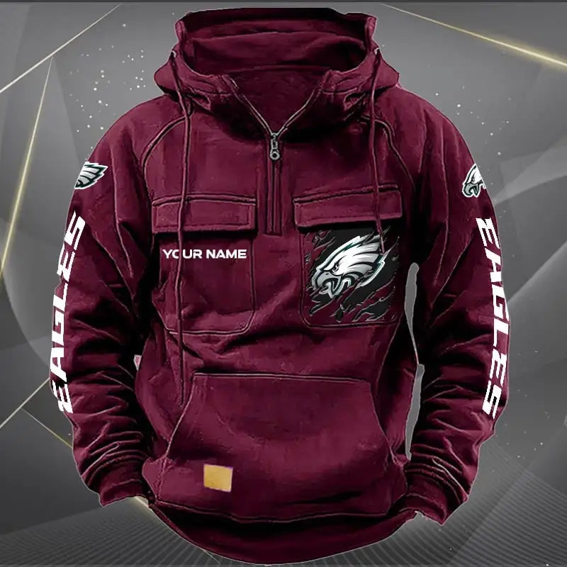 Philadelphia Eagles  New Personalized Multi-Pockets Zip Hoodie AZBTMZHD000056