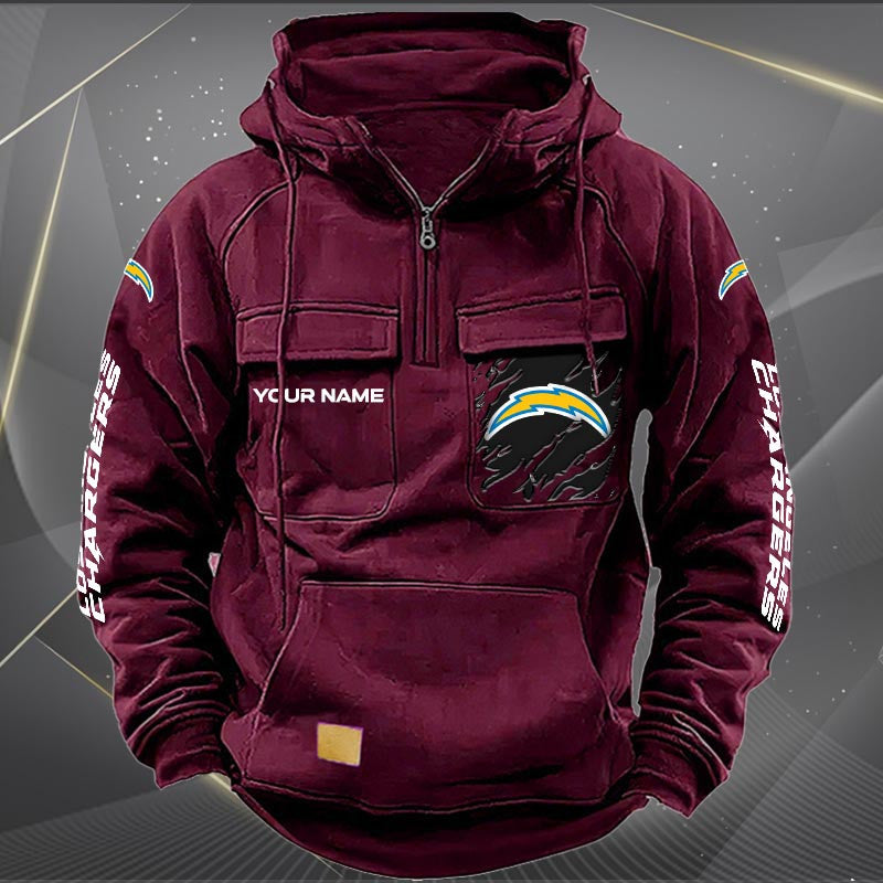 Los Angeles Chargers New Personalized Multi-Pockets Zip Hoodie AZBTMZHD000049